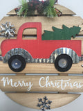 Christmas Ornament with Red Truck and Snowflakes Wall Hanging