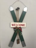 Christmas Welcome Decorated Set of Skis With Poles Wall Hanging