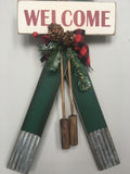 Christmas Welcome Decorated Set of Skis With Poles Wall Hanging