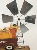 Harvest Welcome Truck Carrying Pumpkins with Wind Mill Block Sitter