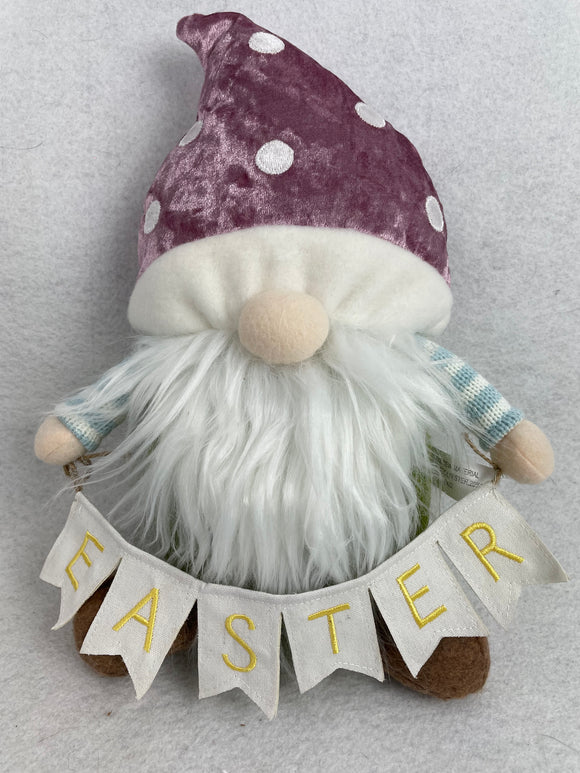 Easter Plush Gnome Wearing Mushroom Holding Easter Banner