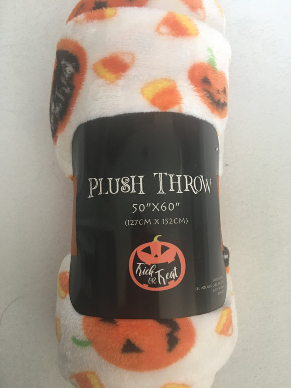 Halloween Pumpkin, Candy Corn and Trick or Treat Blanket Throw