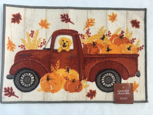 Harvest Truck Carrying Pumpkins and Dog Accent Rug