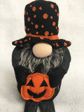 Halloween Gnome with Orange Polka Dot Hat and Boots Holding Pumpkin