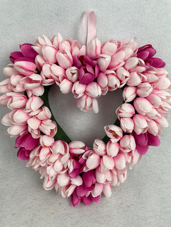 Valentine Medium Pink Tulip Heart Shaped Wreath