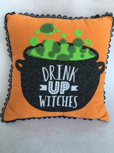 Halloween Cauldron Drink up Witches Pillow