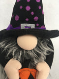 Halloween Gnome Witch Holding Broom or Pumpkin