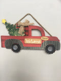 Christmas Welcome Red Truck Carrying Tree Wall Hanging