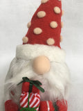 Christmas Plush Santa Gnome with Mustache and Beard Holding Present