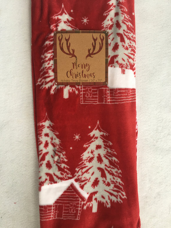 Christmas Rustic Cabin In The Woods Throw Blanket