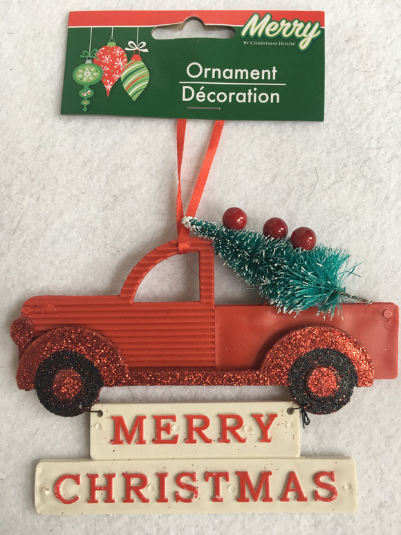 Christmas Red Truck Carrying Tree Ornament
