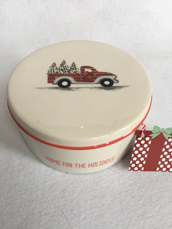 Christmas Truck Home for the Holidays Ceramic Round Jar