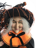 Halloween Black and Orange Witch Holding Pumpkin and Broom