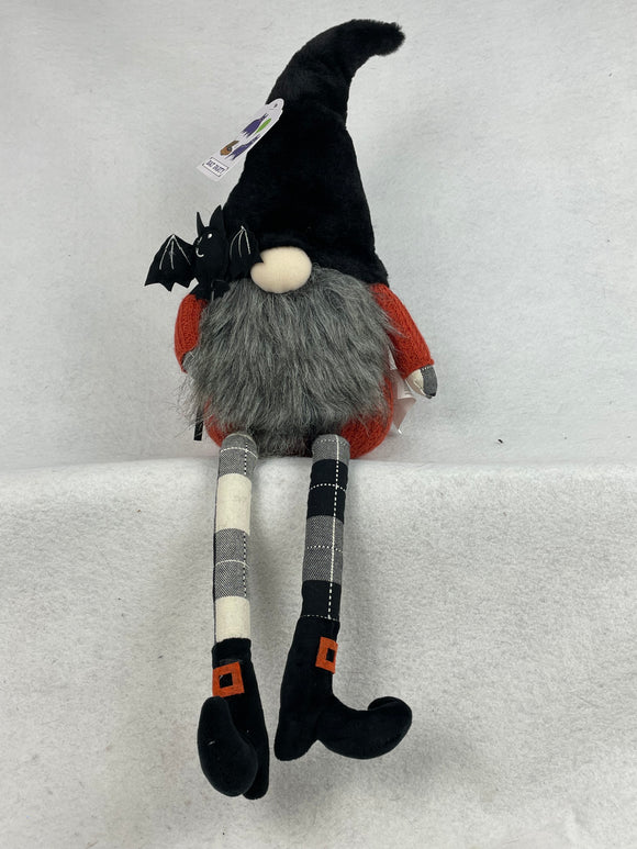 Halloween Gnome with Long Legs Holding Bat