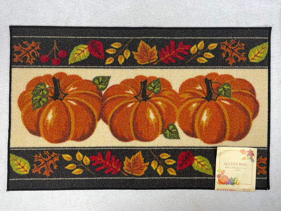 Harvest Three Pumpkins With Leaves Accent Rug