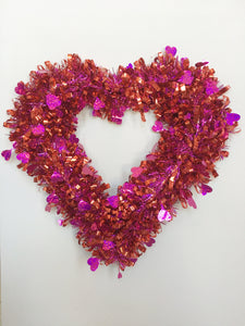 Valentine Red and Pink or Red Tinsel Heart Wall Hanging