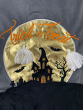 Halloween Gold Metallic Moon Treat or Treat Haunted Town Table Runner