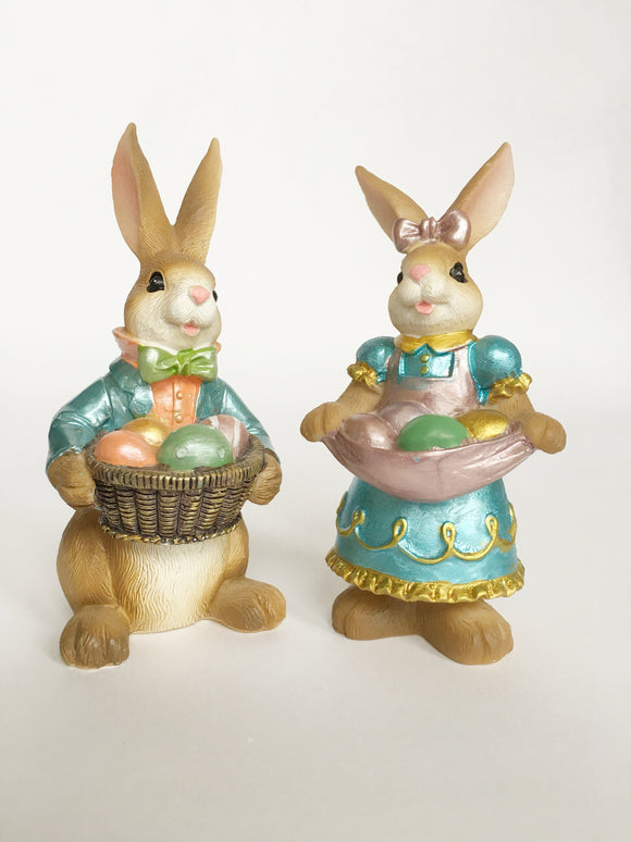 Easter Miniature Boy or Girl Bunny Holding Basket of Eggs