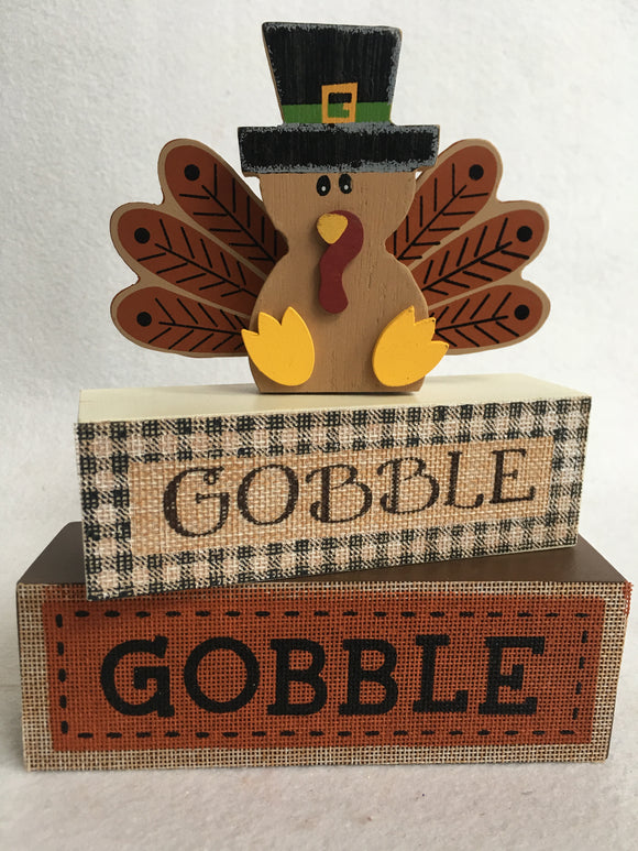 Harvest Turkey Gobble Gobble Block Sitter