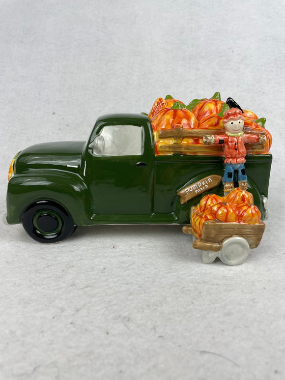 Harvest 2021 Blue Sky Ceramic Green Truck with Scarecrow