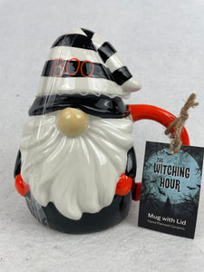 Halloween Hand Painted Witch Gnome Mug with Lid