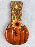 Harvest Pumpkin with Sunflowers and Leaves Spoon Rest