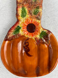 Harvest Pumpkin with Sunflowers and Leaves Spoon Rest