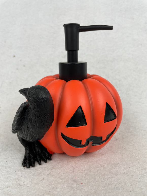 Halloween Black Raven and Pumpkin Soap Dispenser