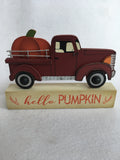 Harvest Hello Pumpkin Red Truck Block Sitter