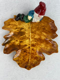 Harvest Leaf Candy or Appetizer Dish with Gnome Resting on Side