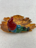 Harvest Leaf Candy or Appetizer Dish with Gnome Resting on Side