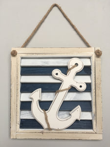 Beach Nautical White Anchor Resting on Shutter Sign