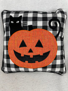 Halloween Pumpkin and Black Cat Pillow