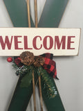 Christmas Welcome Decorated Set of Skis With Poles Wall Hanging