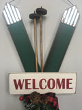 Christmas Welcome Decorated Set of Skis With Poles Wall Hanging
