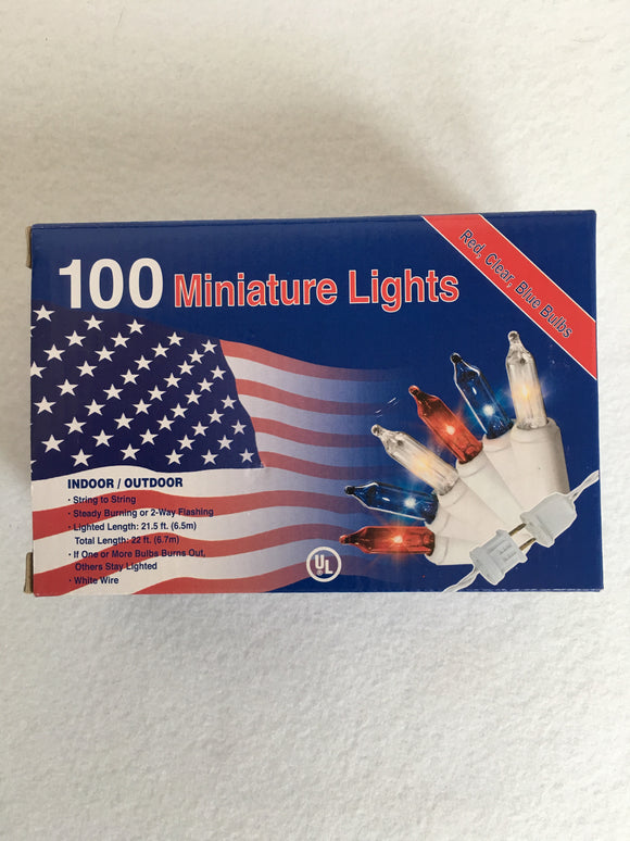 Patriotic Red, White and Blue 100 Miniature String Lights