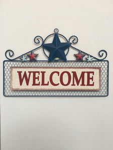 Patriotic Metal and Wire Mesh Welcome Sign