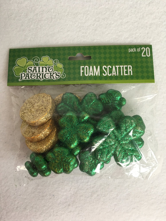 Saint Patrick's Day Shamrocks and Gold Coins Foam Scatter