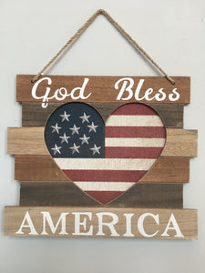 Patriotic God Bless America Flag Heart Sign