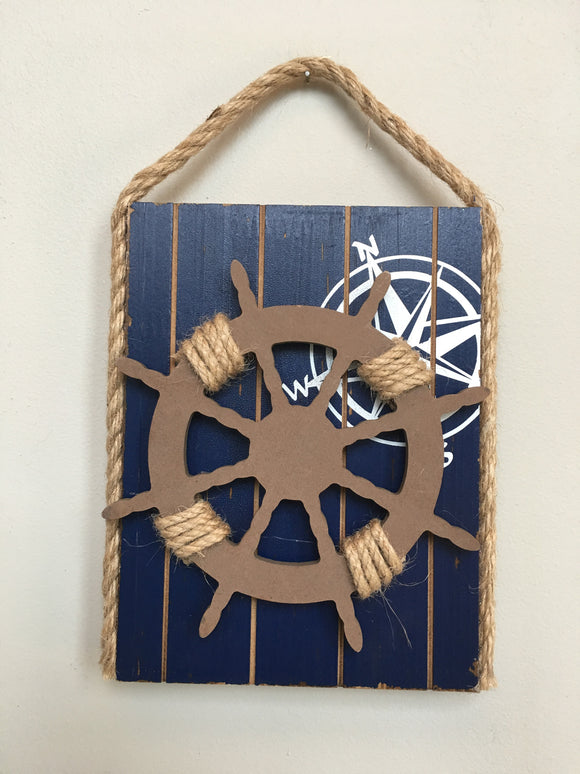 Beach Nautical Wooden Ship's Wheel Sign