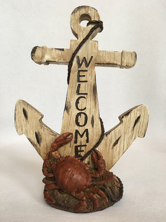 Beach Nautical Anchor With Crab Welcome Display