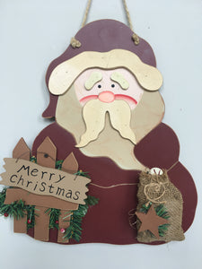 Christmas Santa with Burlap Bag Wooden Wall Hanging