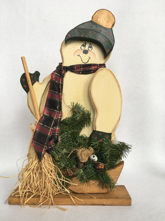 Christmas Vintage Hand Crafted and Hand Painted Wooden Snowman