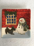 Christmas Hand Painted Snowman and Scottish Terrier Trinket Dish
