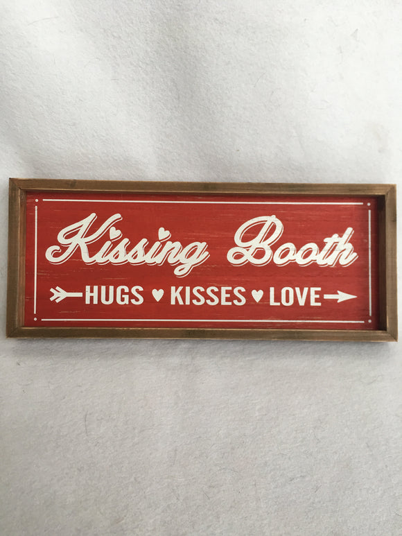 Valentine Kissing Booth, Hugs, Kisses, Love Wood Sign