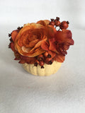Harvest Medium White Pumpkin Topped With Autumn Flowers and Berries