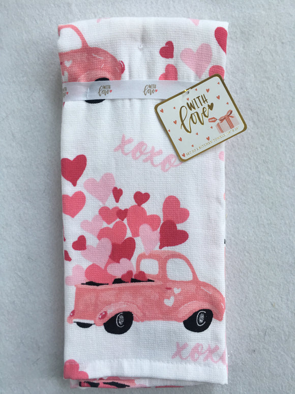 Valentine XOXO Truck Carrying Loads of Love Kitchen Towels