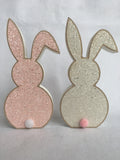Easter Glittered Bunny With Cotton Tail Wood Block Sitter