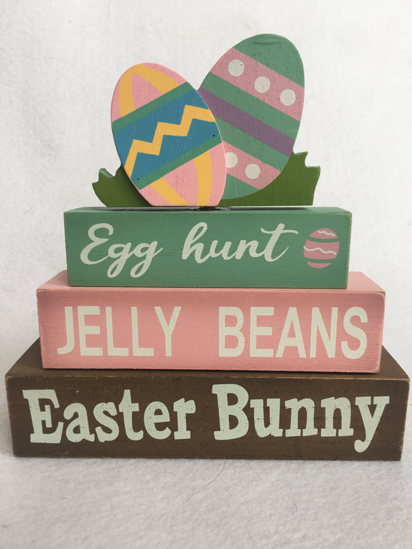 Easter Bunny Jelly Beans Egg Hunt Moveable Block Sitter
