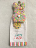 Easter Bunny With Pom Pom Tail Happy Easter Set of 2 Tie Towels